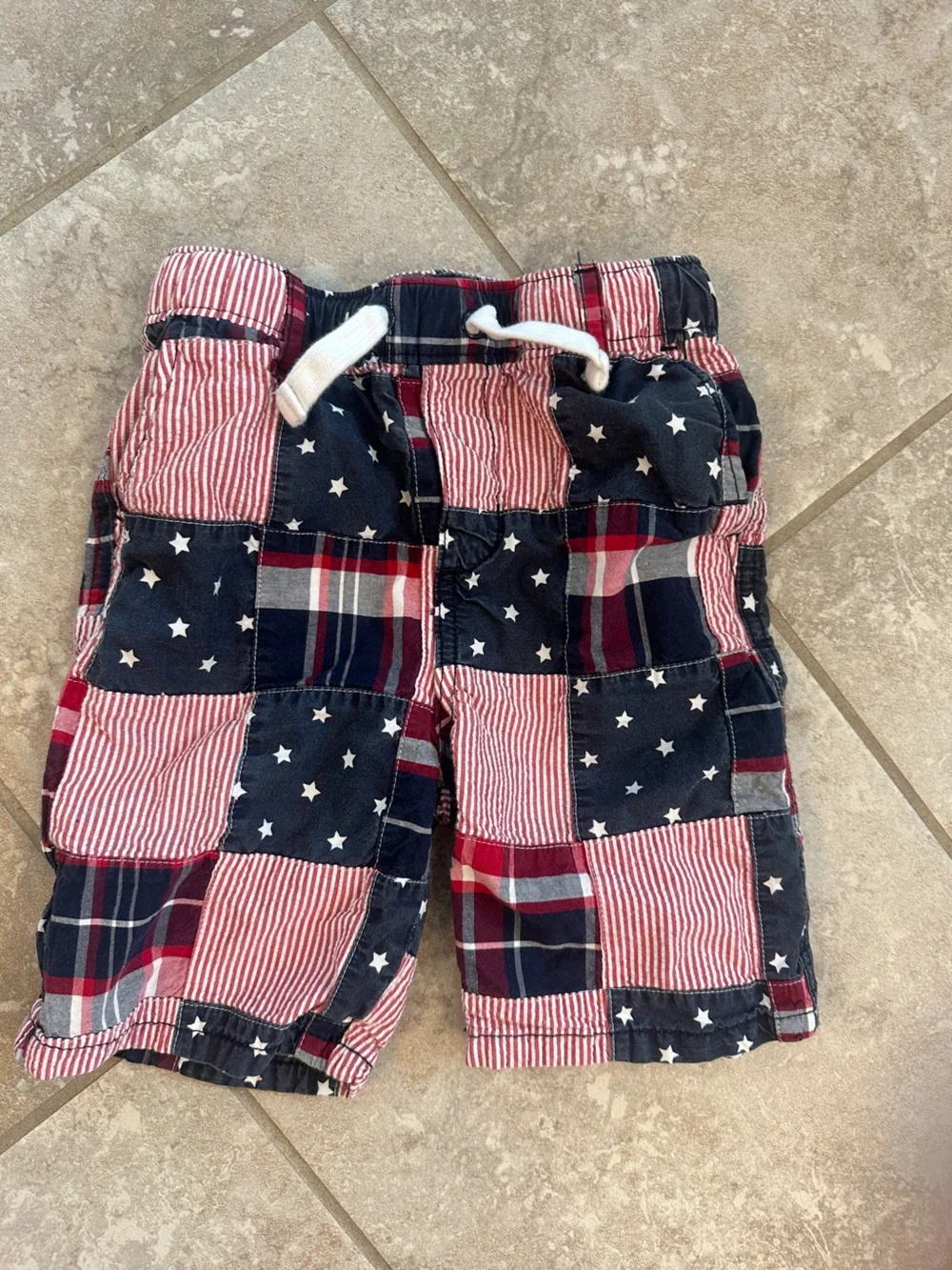 Gymboree Patchwork Star & Plaid Kids Shorts - Red, Blue, White
